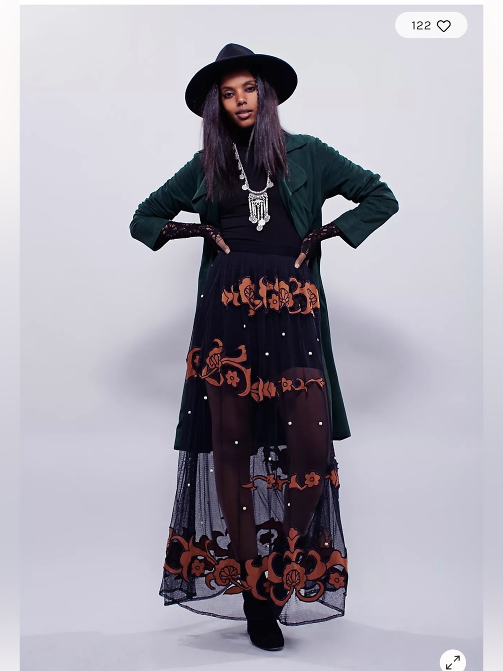 Rare Vintage Free People Bali Papua Mesh Beaded Applique Maxi Skirt